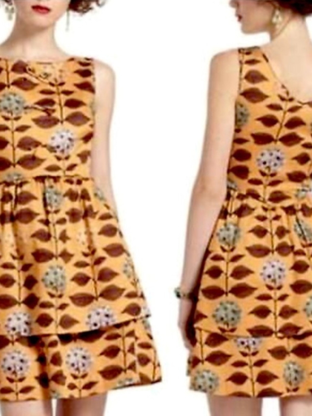 Anthropologie Nadinoo Sleeveless Orange Floral Print Tiered Dress